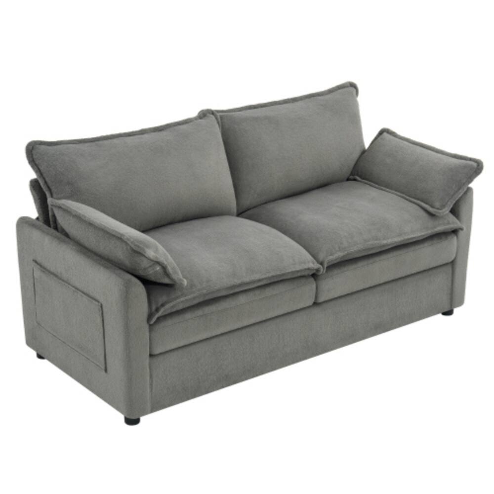 Alt View 4. LUCKY ONE - 67.7" Modern Loveseat Sofa Plush Upholstered w/ Double-Layer Cushion Side Pockets - Grey.