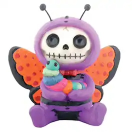 Pacific Trading - Furrybones Flutters Skeleton in Butterfly Costume Holding a Caterpillar Figurine - Purple