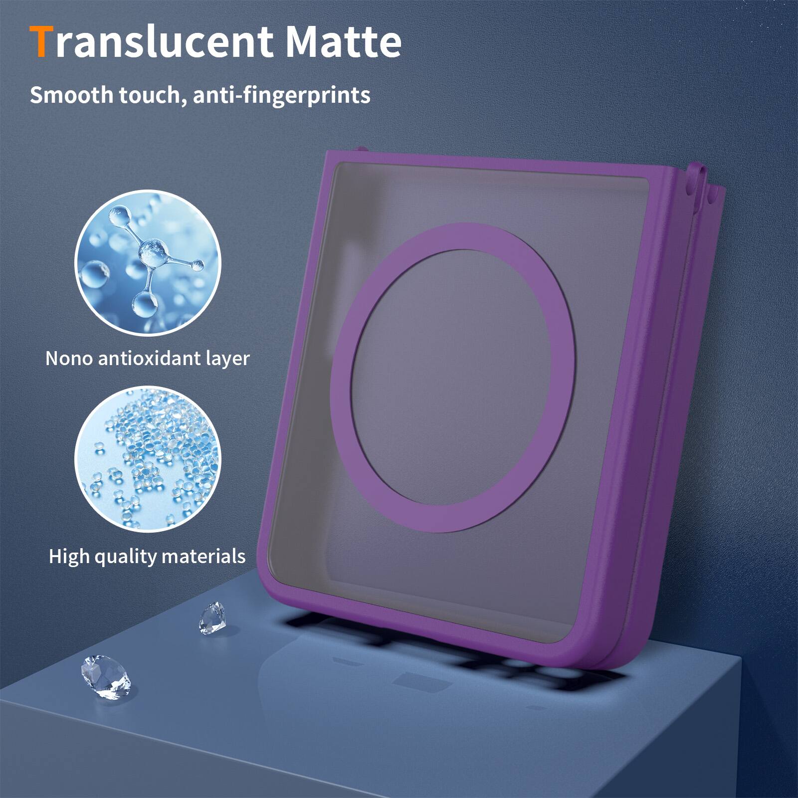 Translucent Matte  
Smooth touch, anti-fingerprints  
Nono antioxidant layer  
High quality materials