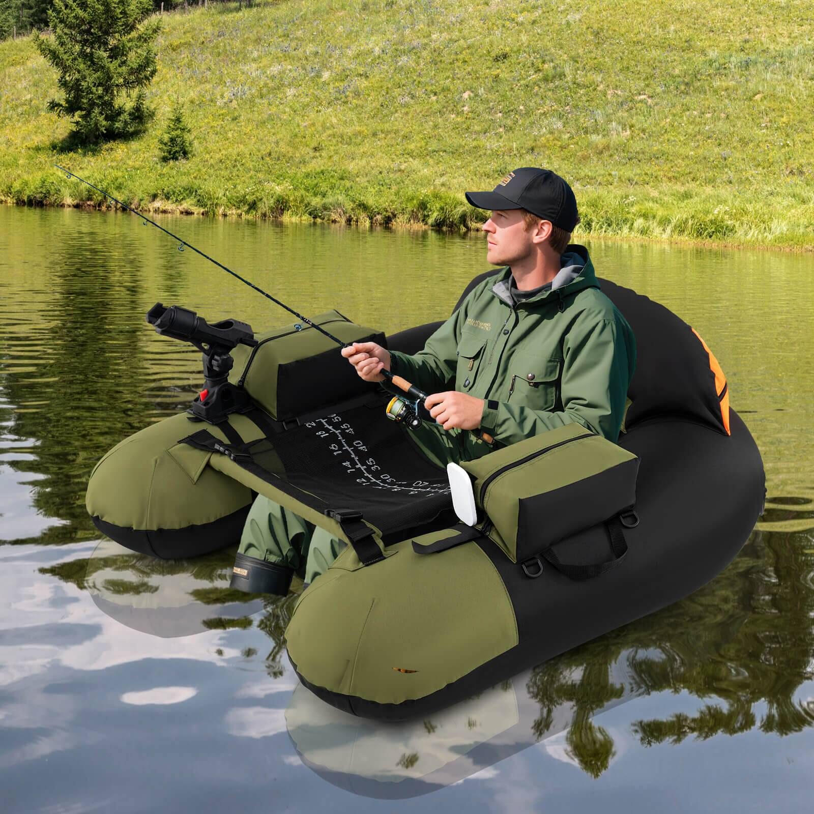 Alt View 3. Costway - Costway Inflatable Float Tube with Adjustable Fishing Rod Holder Fish Hook Stator Flippers - Black+Green.