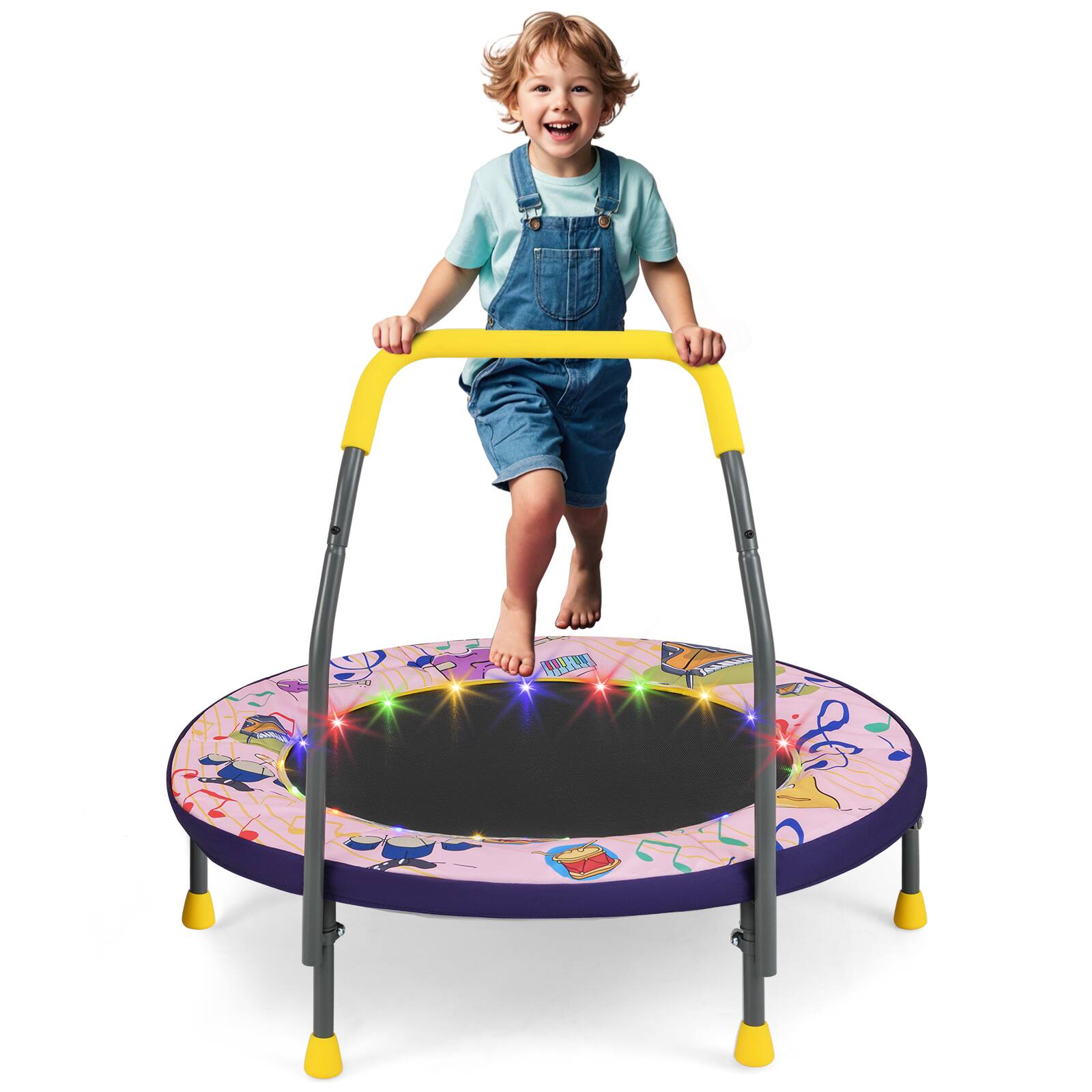 Alt View 9. Gymax - Gymax 36'' Foldable Kid Trampoline w/ 20 LED Lights Foam Handlebar Padded Safety Cover Pink - Pink.
