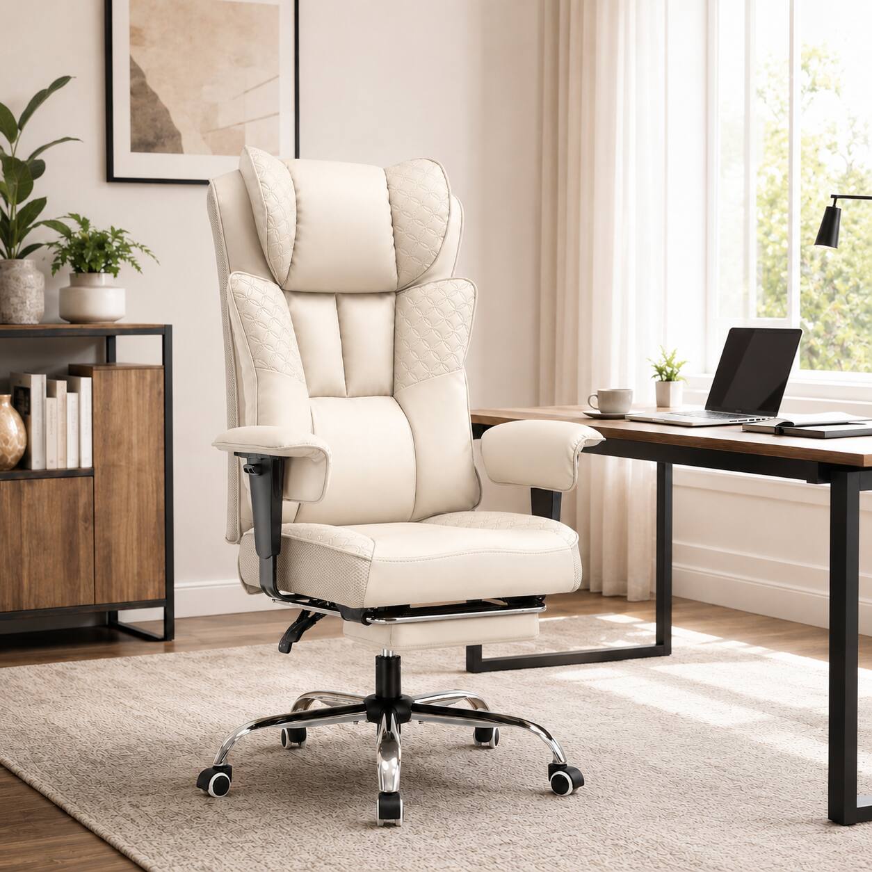Alt View 3. CloudRest Pro - High Back Executive Reclining Gaming Chair Wide PU Leather Big and Tall Ergonomic Office Chair - BEIGE.