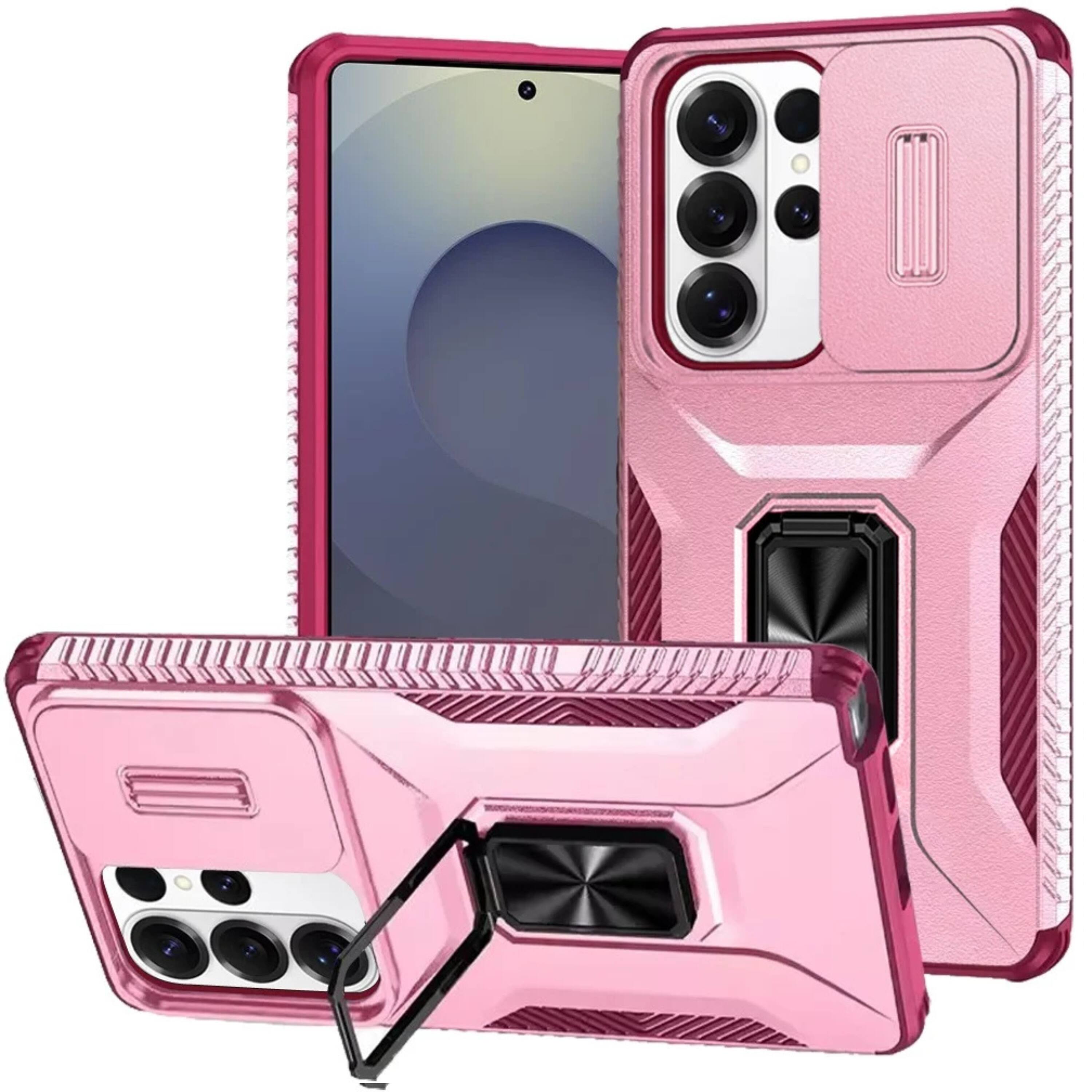 Front. Kitcheniva - Full Coverage Metal Stand Lens Cover Phone Case With Tempered Glass For Samsung S26 Ultra Pink - Pink.