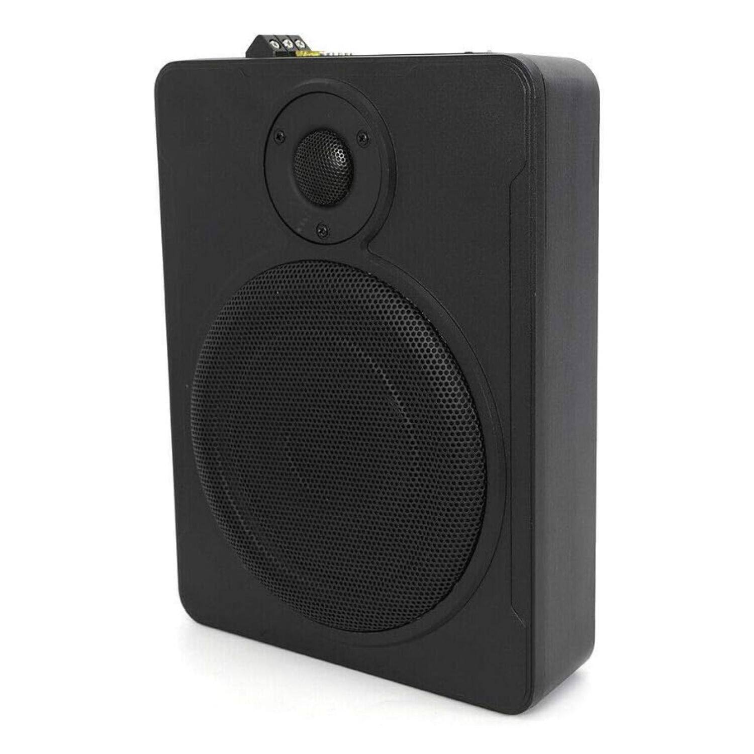 Left. Stock Preferred - 8" 600W Audio Slim Under-Seat Powered Subwoofer with Amp Kit - Black.