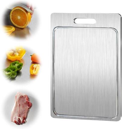 Front. PARKER SLATER - Titanium Cutting Board – Double-Sided, Grooved, 9.8 x 5.9 in.