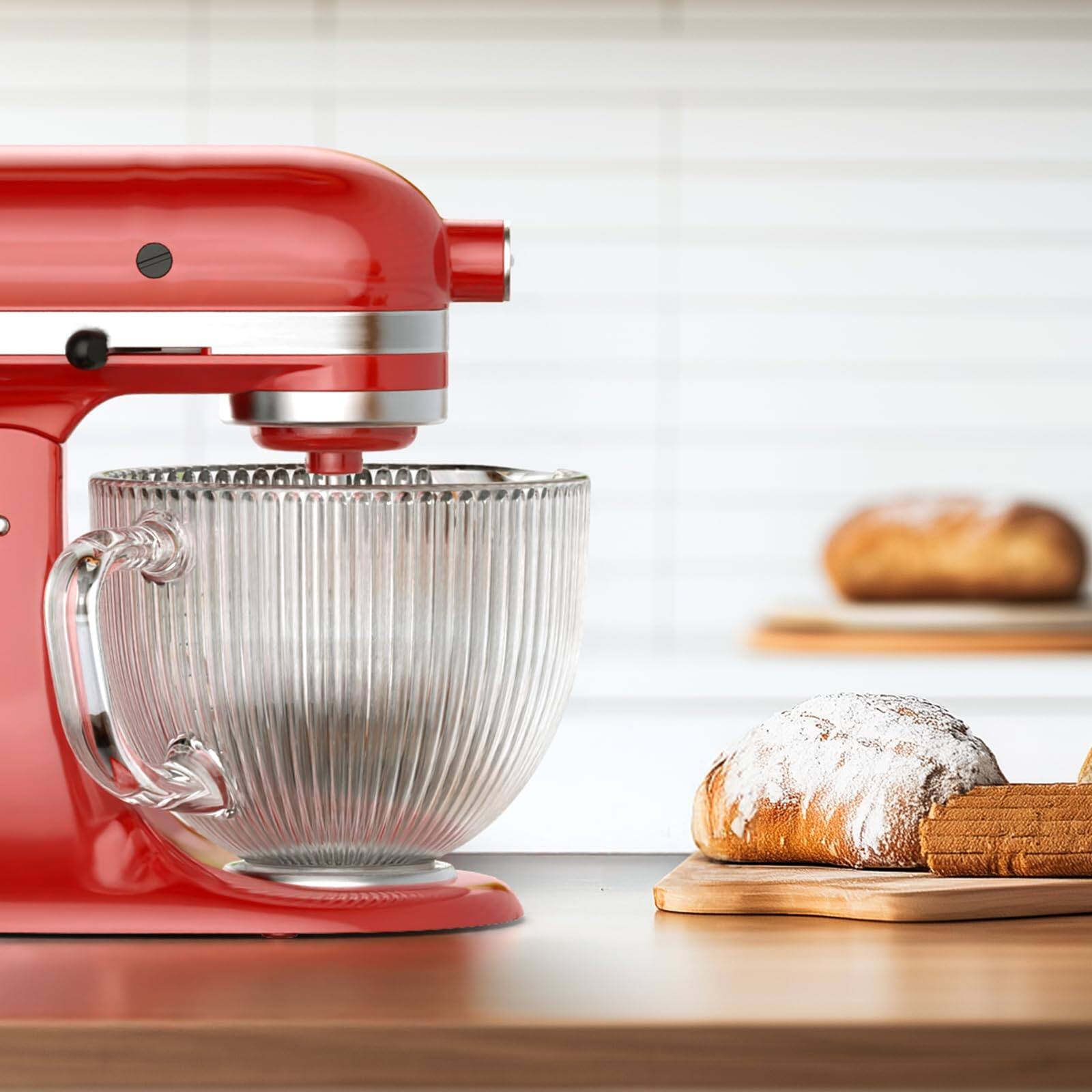 Alt View 2. Gvode - GVODE 5-Quart Glass Mixing Bowl, Compatible with KitchenAid® 4.5-5 Qt Tilt-Head Mixers, Lid & Markings, Microwave Safe - White.