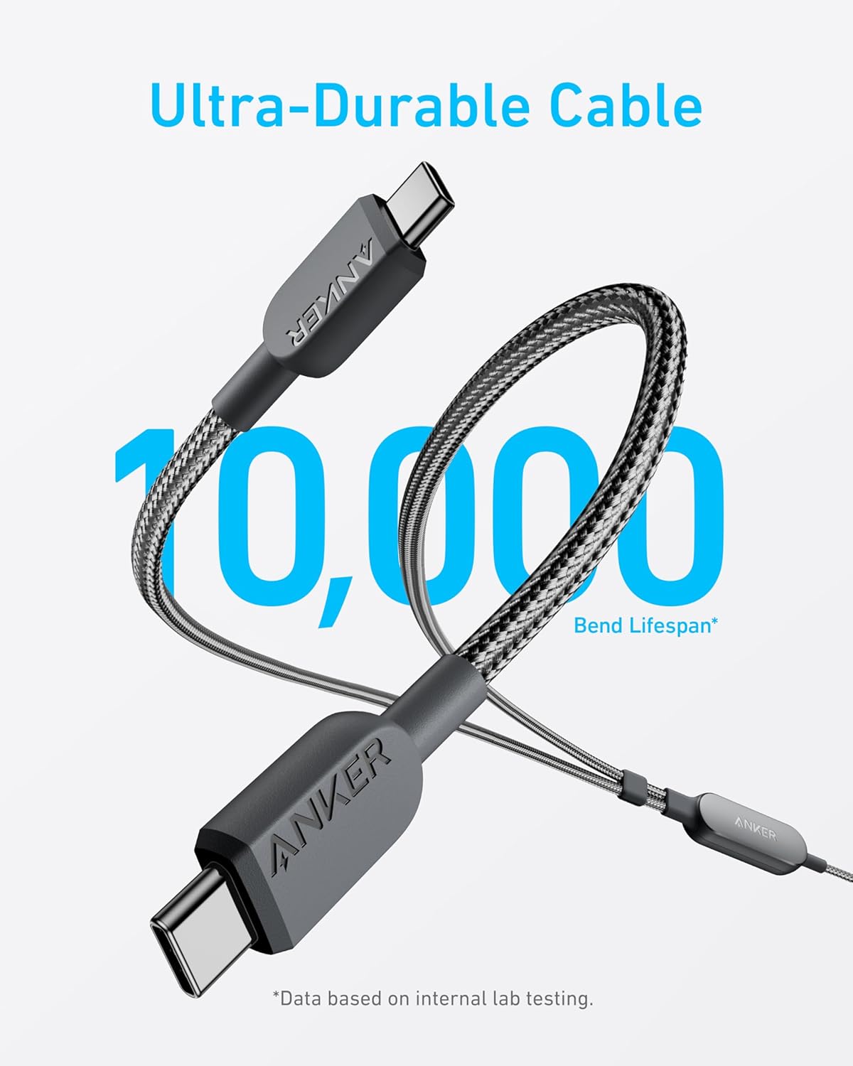 Ultra-Durable Cable  
ANKER  
10,000 Bend Lifespan*  
*Data based on internal lab testing.