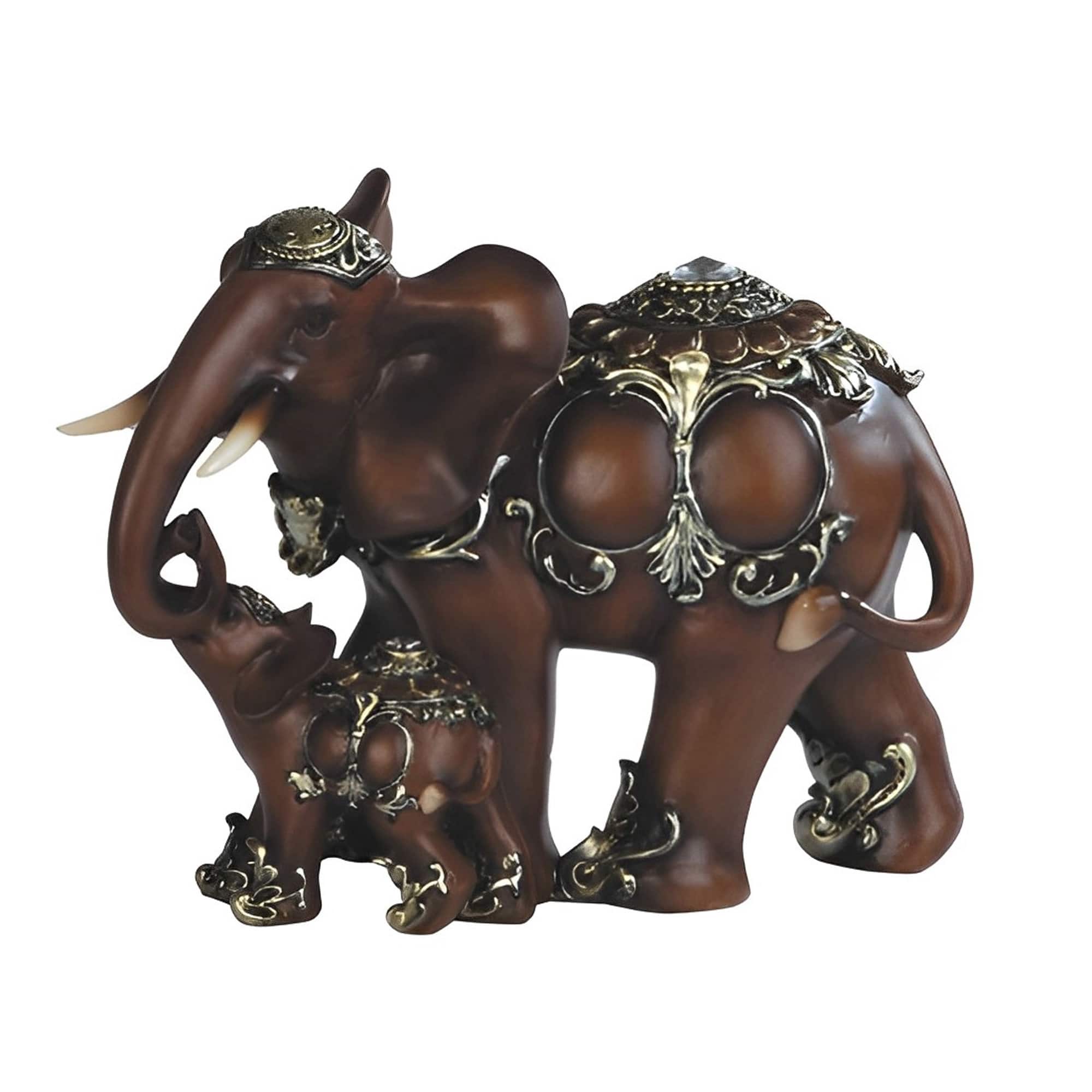 FC Design - 8"Hative Wood Like Thai Elephant with Baby Figurine Statue Office Desk Tabletop Home Decor Gift - Multi-Color