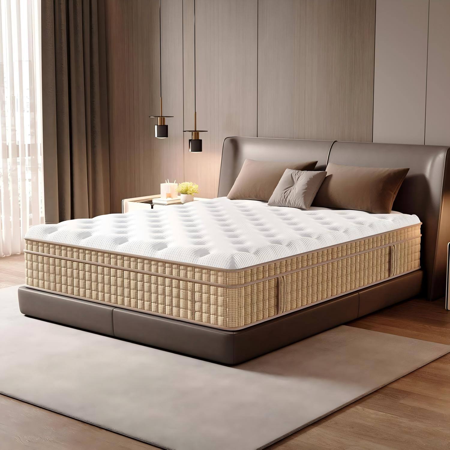 Alt View 5. Ecooso - 12" Queen Hybrid Mattress, Firm, 7-Zone Support, Extra Lumbar & Shoulder Support, Bed in a Box - Beige+White.