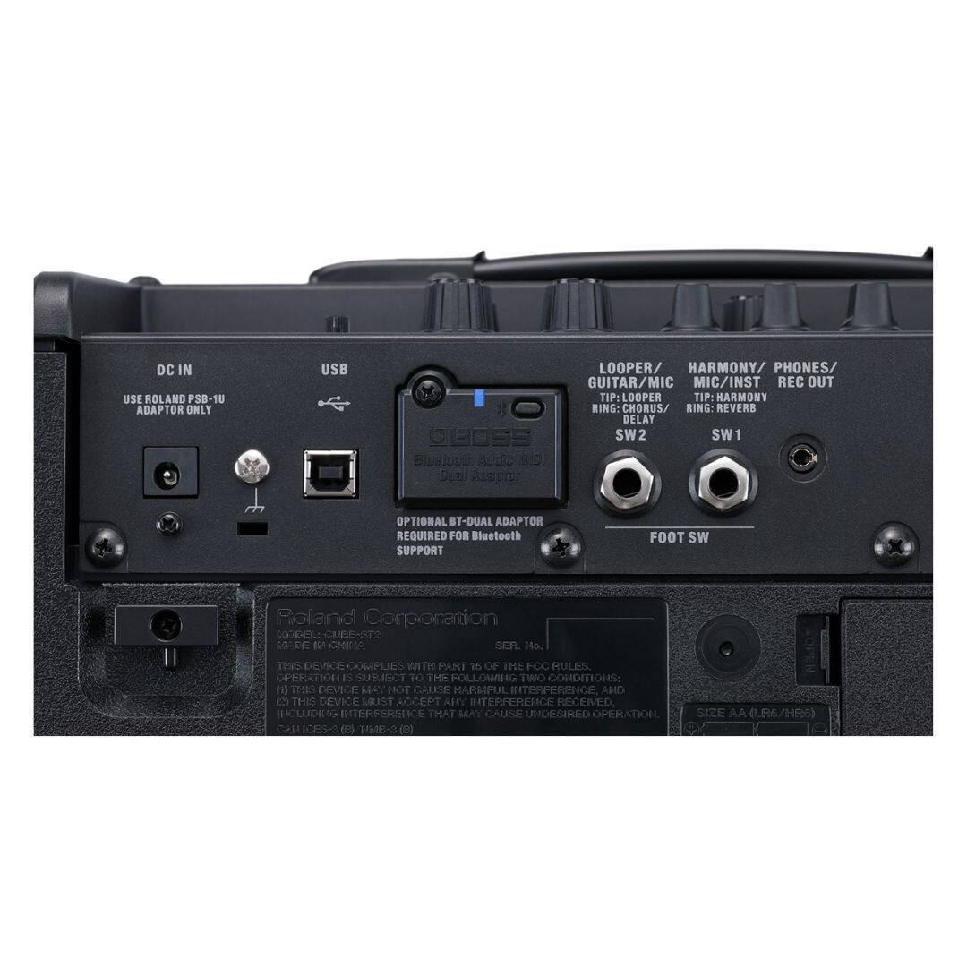 DC IN USE ROLAND PSB-1U ADAPTOR ONLY USB CEDSE BIUBIUDO ALTID 3ND La LOOPER/ HARMONY/ PHONES/ GUITAR/ MIC/ INST REC OUT TIP: LOOPER TIP: HARMONY RING: CHORUS/ RING: REVERB SW 2 SW 1 OPTIONAL BT-DUAL ADAPTOR REQUIRED FOR Bluetooth SUPPORT FOOT SW Rolland Corporation Loe CADEE-GT SsC  CCHE SER 14o. THIS DEVICE COMPLIES MATH PART 15 OF THE FCC RULES OPFRATION L SIUEAEECT TO THK FOLLOMAHK TWO CORDITIONS: T THES DEVICE LEAY HOT CAUSE HARMFUL INTERFERENCE, AHD C THE DEVICE LAUST ACCEPT AHY IHTERFERECE RECEIED IHCLUDESG INTERFERENCE THAT MAY CAUNE UNDESIRED OPERATION CARICES-S 1O 10-300 SIZE AA (LR6/HR6)