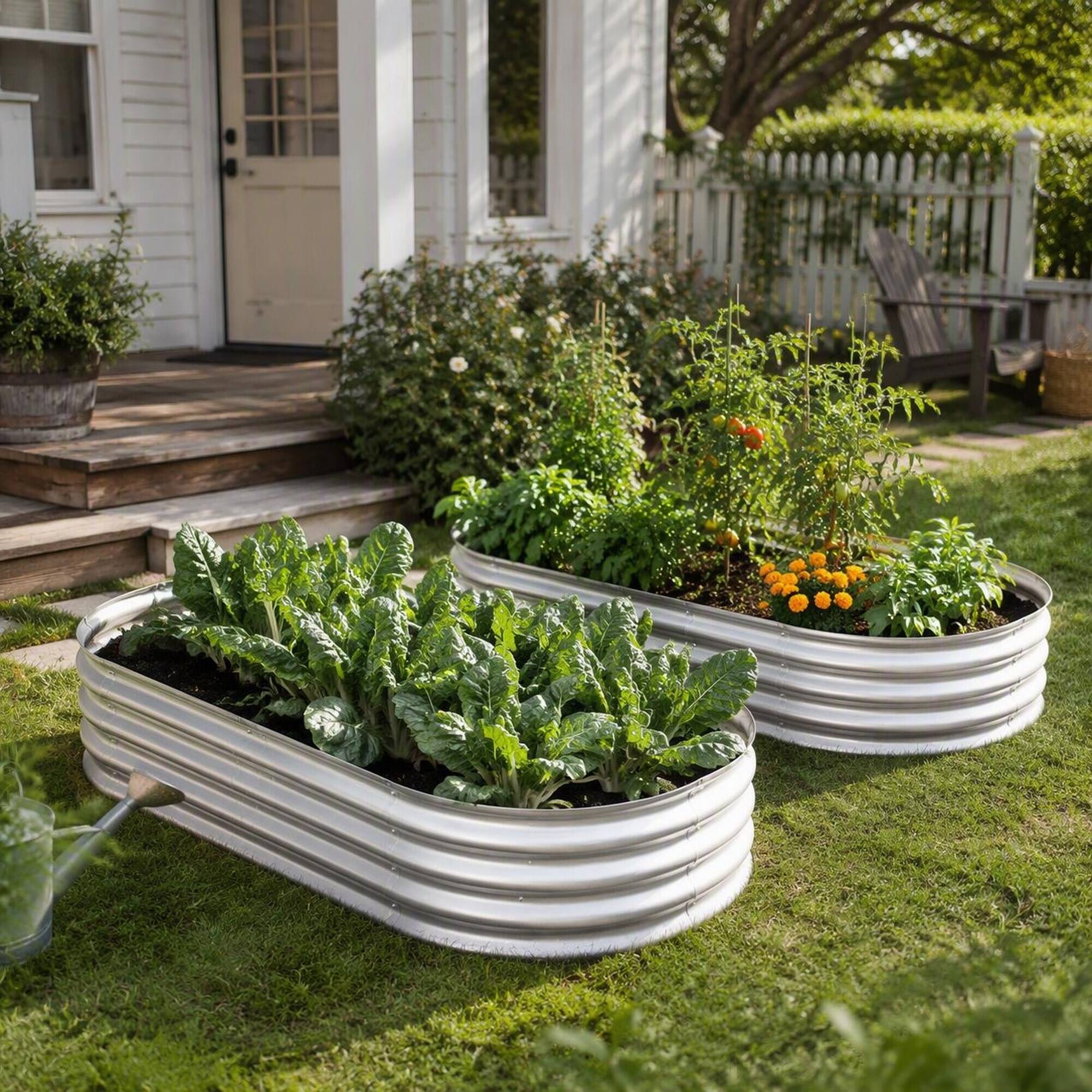Left. RYHNUYNE - 2 Pack Raised Garden Bed Kit 6x3x1ft Galvanized Steel Planter Box for Vegetables Flowers Herbs Outdoor Heavy Duty - Silver.