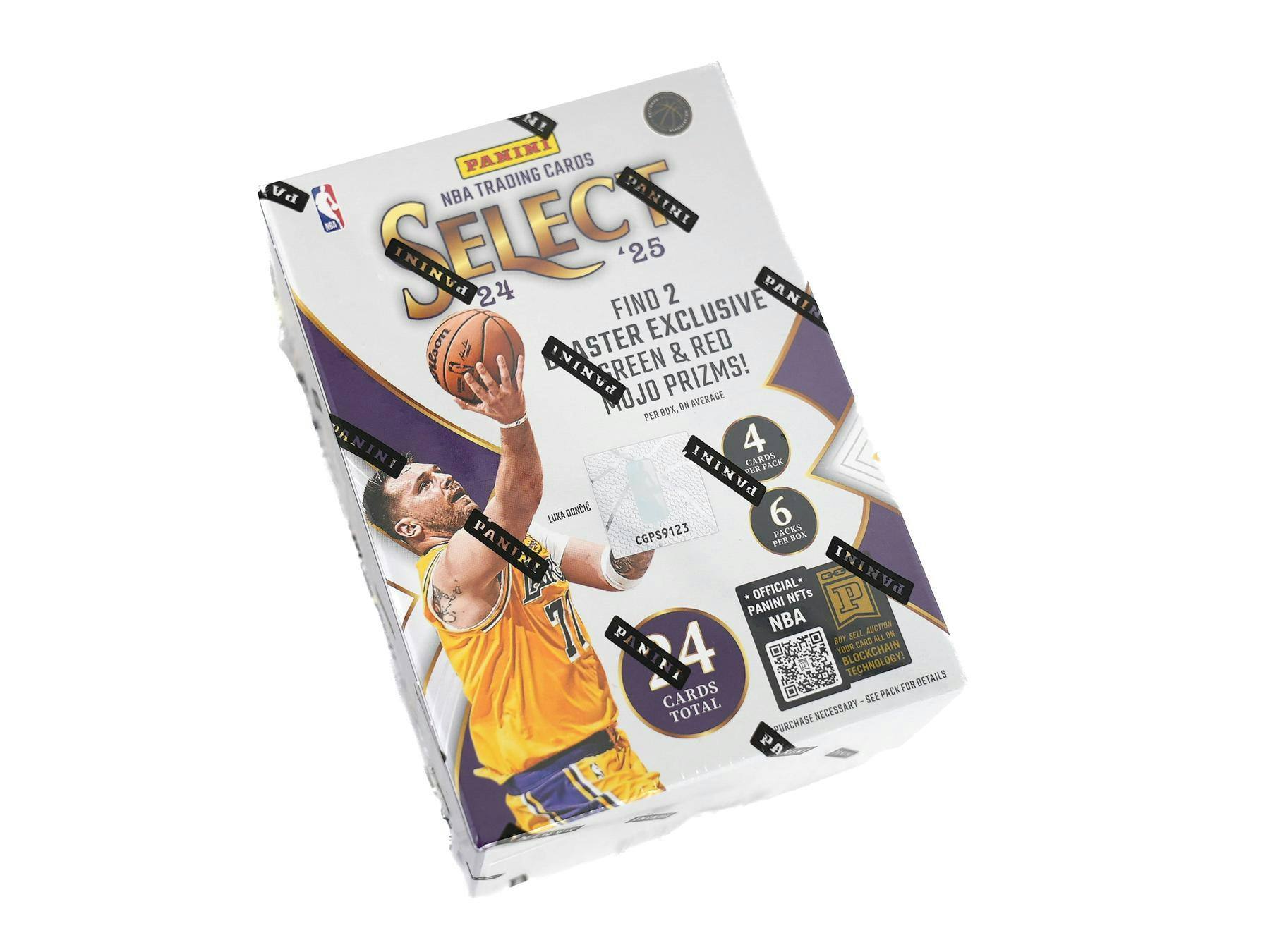 NBA TRADING CARDS  
PANINI SELECT '25  

FIND 2 MASTER & RED SCREEN PRIZMS!  
MOJO PER BOX, AVERAGE  

4 CARDS PER PACK  
6 PACKS PER BOX  

PANINI NFTs  
OFFICIAL NBA TECHNOLOGY  

SEE PACK FOR DETAILS  

CGPS9123  

Luka Doncic  

PANINI  
PANINI  
PANINI  
PANINI  
PANINI  
PANINI  

PANINI  
PANINI  
PANINI  
PANINI  
PANINI  
PANINI  

PANINI  
PANINI  
PANINI  
PANINI  
PANINI  
PANINI  

PANINI  
PANINI  
PANINI  
PANINI  
PANINI  
PANINI  

PANINI  
PANINI  
PANINI  
PANINI  
PANINI  
PANINI  

PANINI  
PANINI  
PANINI  
PANINI  
PANINI  
PANINI  

PANINI  
PANINI  
PANINI  
PANINI  
PANINI  
PANINI  

PANINI  
PANINI  
P