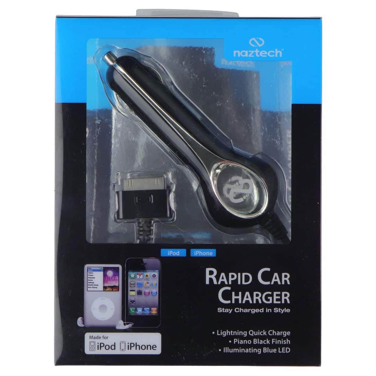 Naztech - Rapid Car Charger for Apple iPod/iPhone 4 - Black - Black