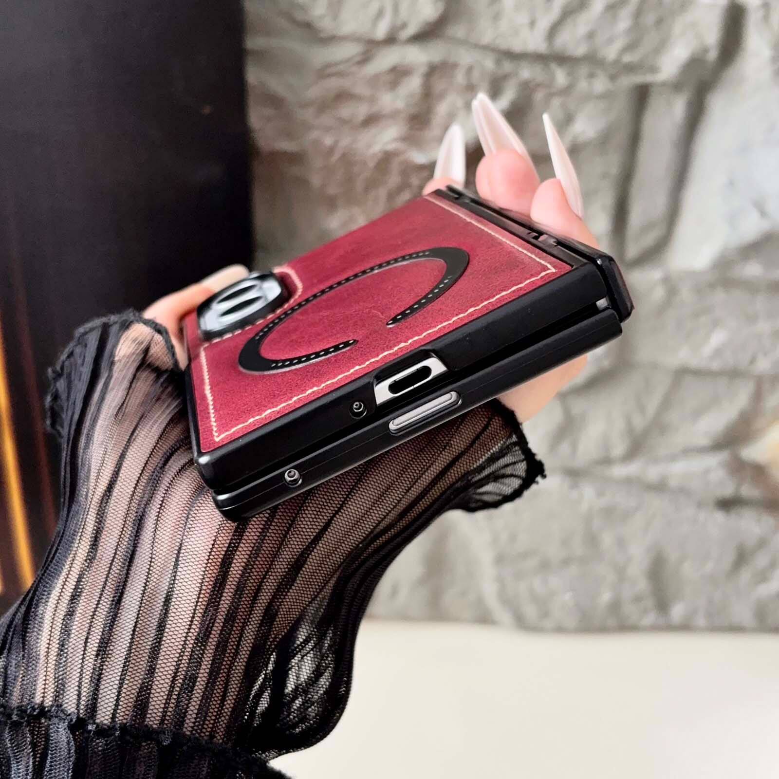 Alt View 1. Dteck - Shockproof Magnetic Phone Case for Samsung Galaxy Z Fold8, Rigid Plastic Faux Leather Hinge Cover, Raised Lip Protection - Black.