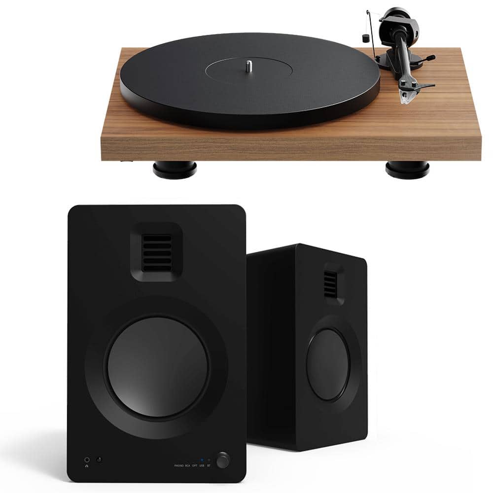 Front. Pro-Ject - Pro-Ject Debut Evo 2 Turntable Bundle with Kanto TUK Premium Powered Bookshelf Speakers - Walnut/Black.