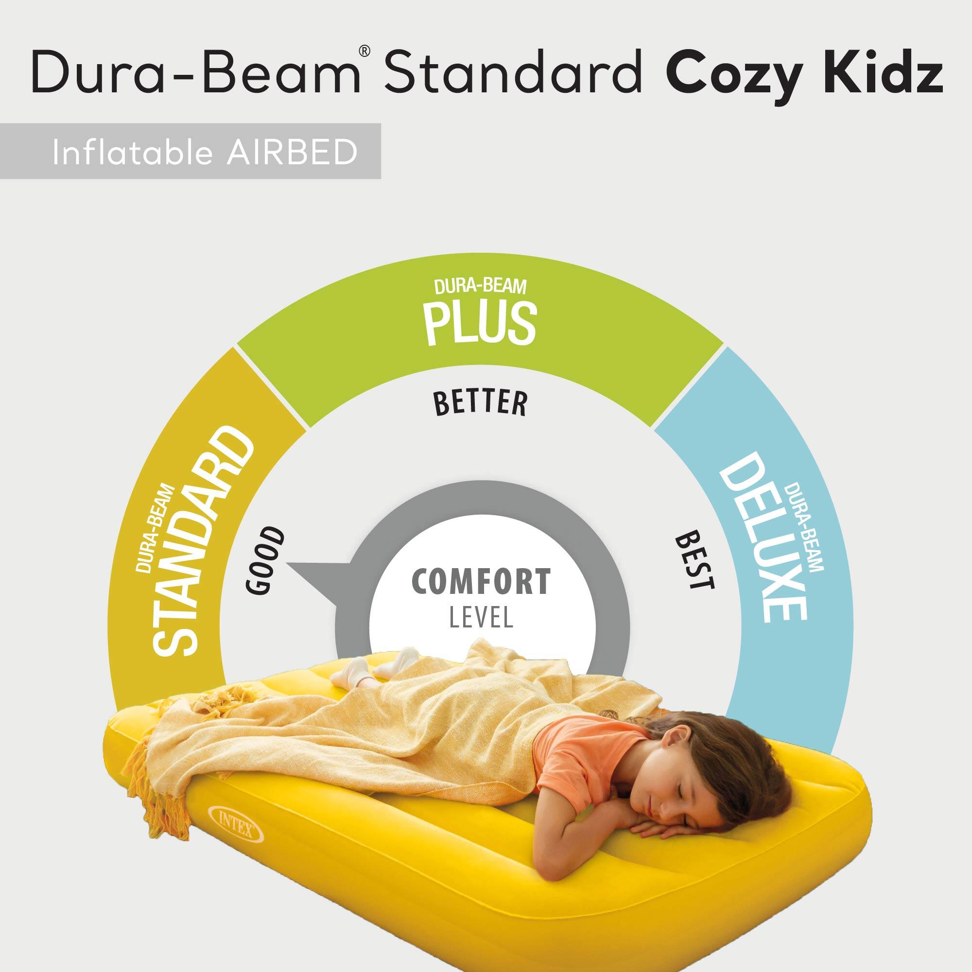 Dura-Beam Standard Cozy Kidz  
Inflatable AIRBED  

DURA-BEAM STANDARD  
GOOD  

DURA-BEAM PLUS  
BETTER  

DURA-BEAM DELUXE  
BEST  

COMFORT LEVEL