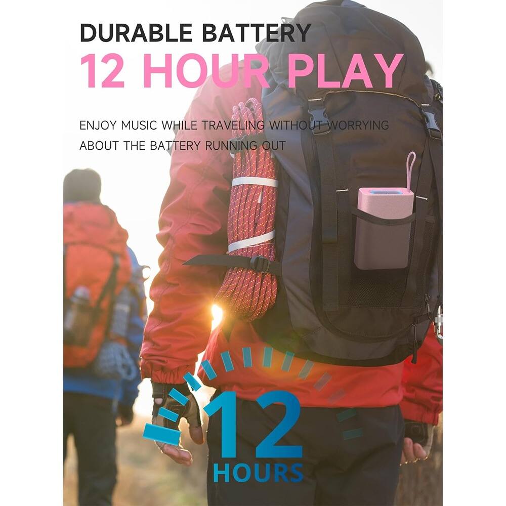 DURABLE BATTERY  
12 HOUR PLAY  

ENJOY MUSIC WHILE TRAVELING WITHOUT WORRYING ABOUT THE BATTERY RUNNING OUT  

12 HOURS