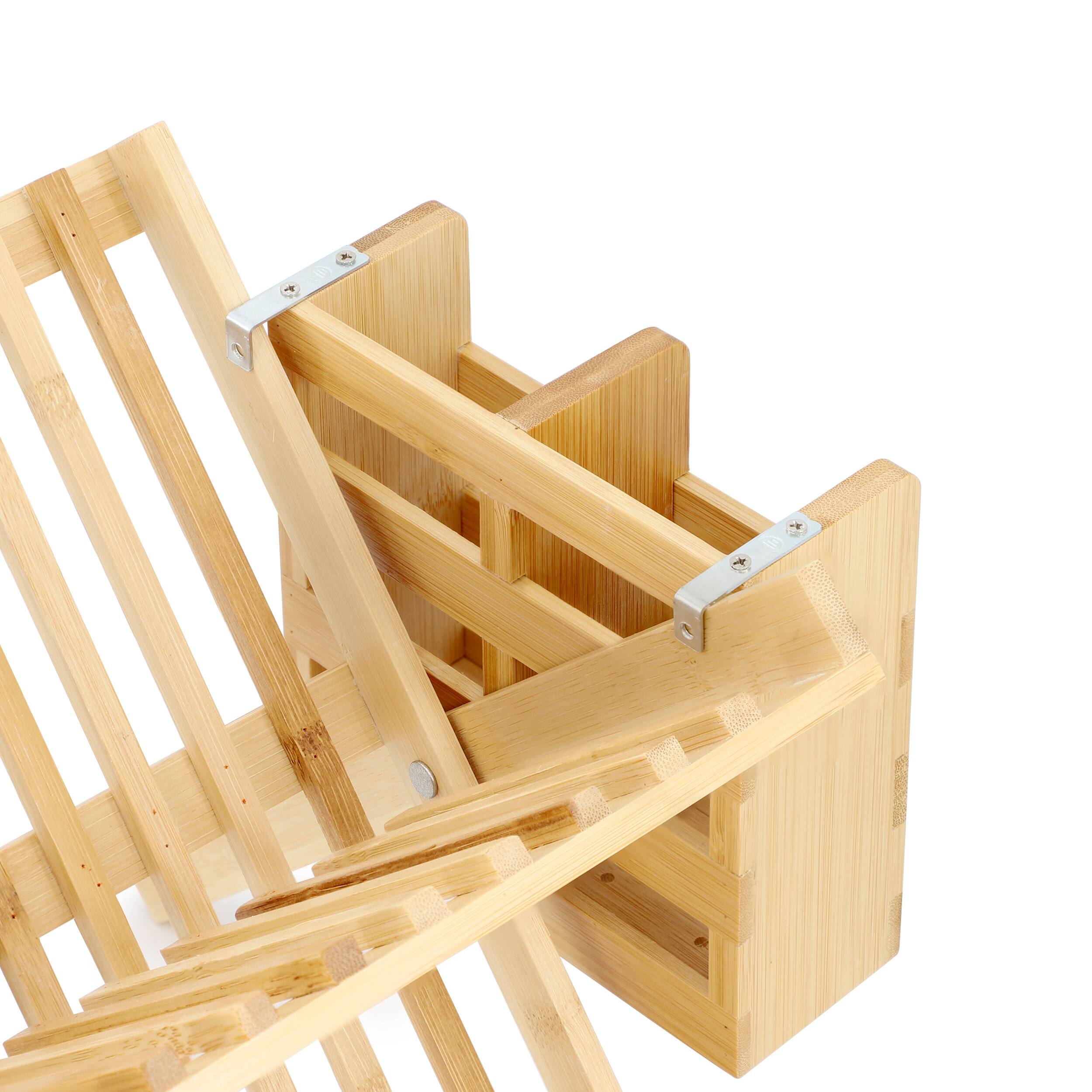 Back. MegaChef - MegaChef 2 Tier Collapsible Kitchen Bamboo Drying Dish Rack with Utensil Holder - Brown.