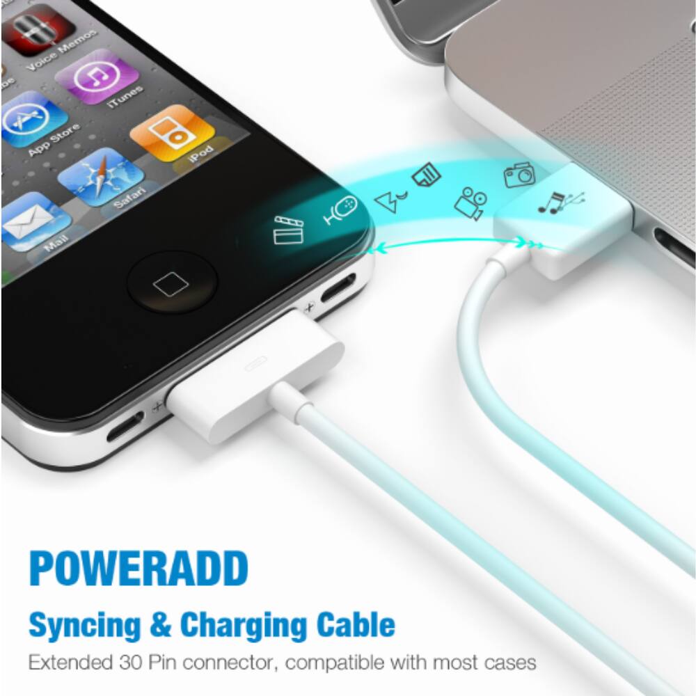 POWERADD  
Syncing & Charging Cable  
Extended 30 Pin connector, compatible with most cases