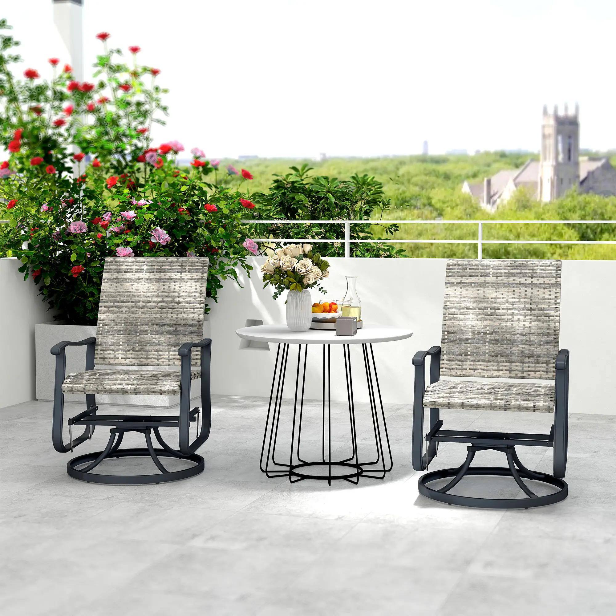 Alt View 2. Resenkos - Resenkos Wicker Rattan Swivel Glider Chairs, Outdoor High-Back Armrests Set, Comfortable Patio Seating, Yellow - Yellow.