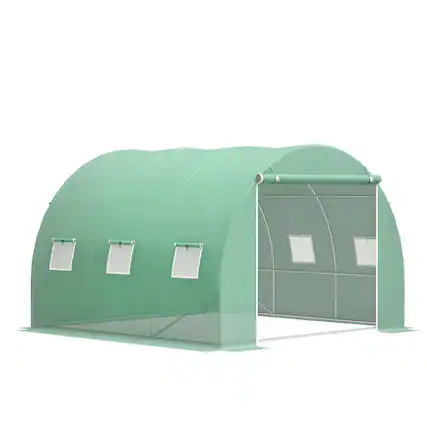 Front. Outsunny - 10' x 10' x 6.5' Walk-in Tunnel Hoop Greenhouse, Green House for Outside with PE Cover, Steel Frame - Green.