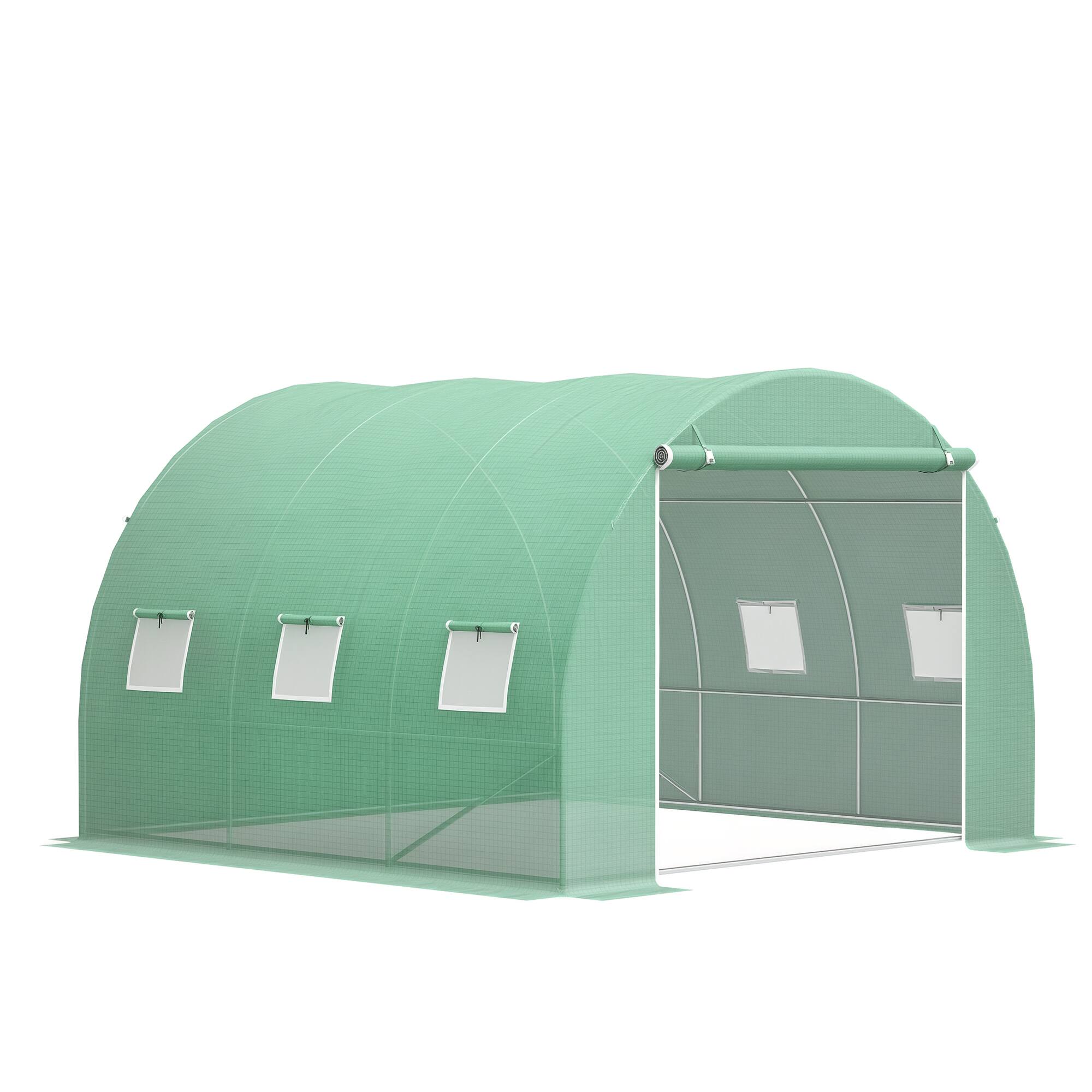 Front. Outsunny - 10' x 10' x 6.5' Walk-in Tunnel Hoop Greenhouse, Green House for Outside with PE Cover, Steel Frame - Green.