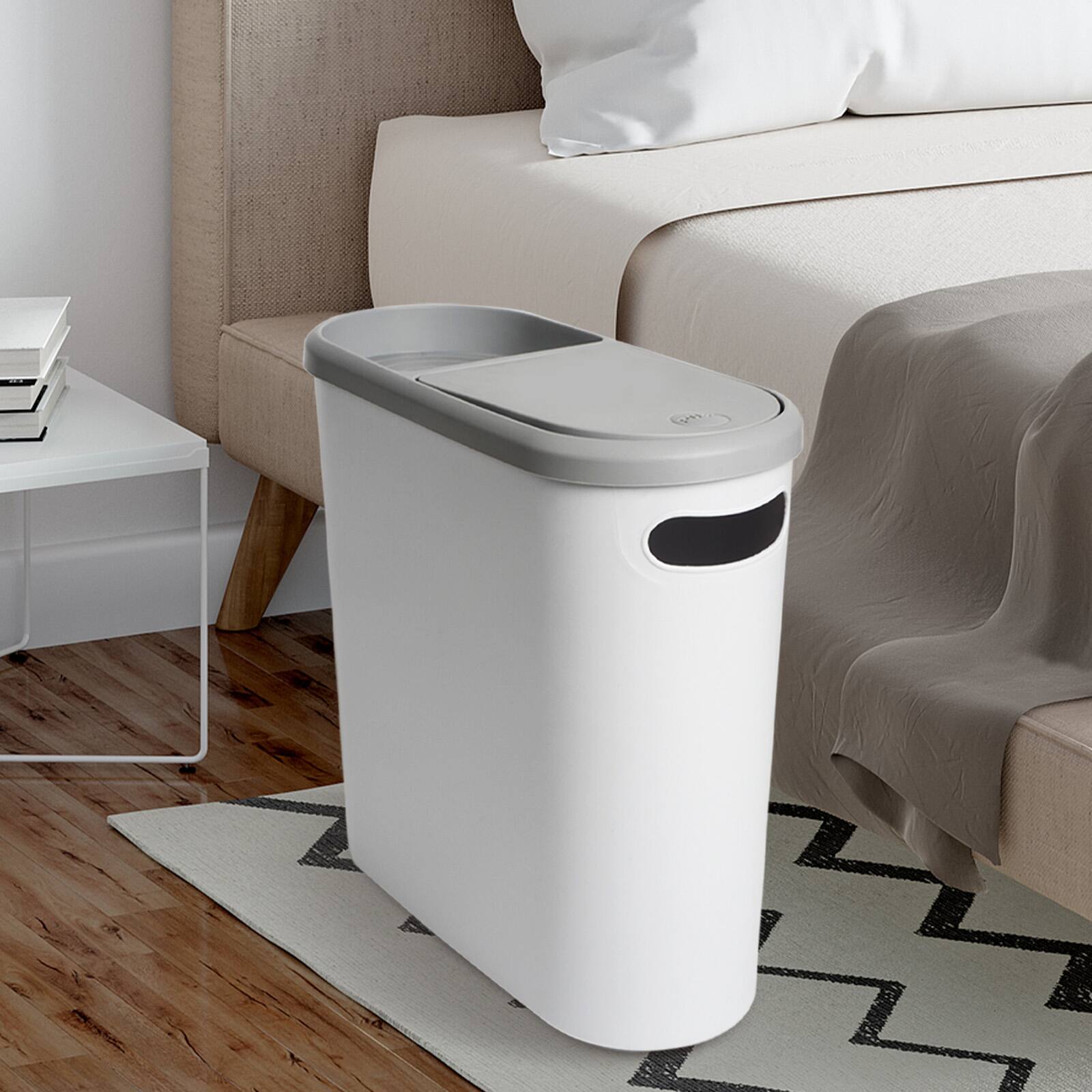 Alt View 2. KOOMADE - KOOMADE 2PK Trash Bin with Lid Press-Top Space Saving Bathroom Garbage Bin Kitchen Waste Can Living Room Creative Gap - Light grayish white.