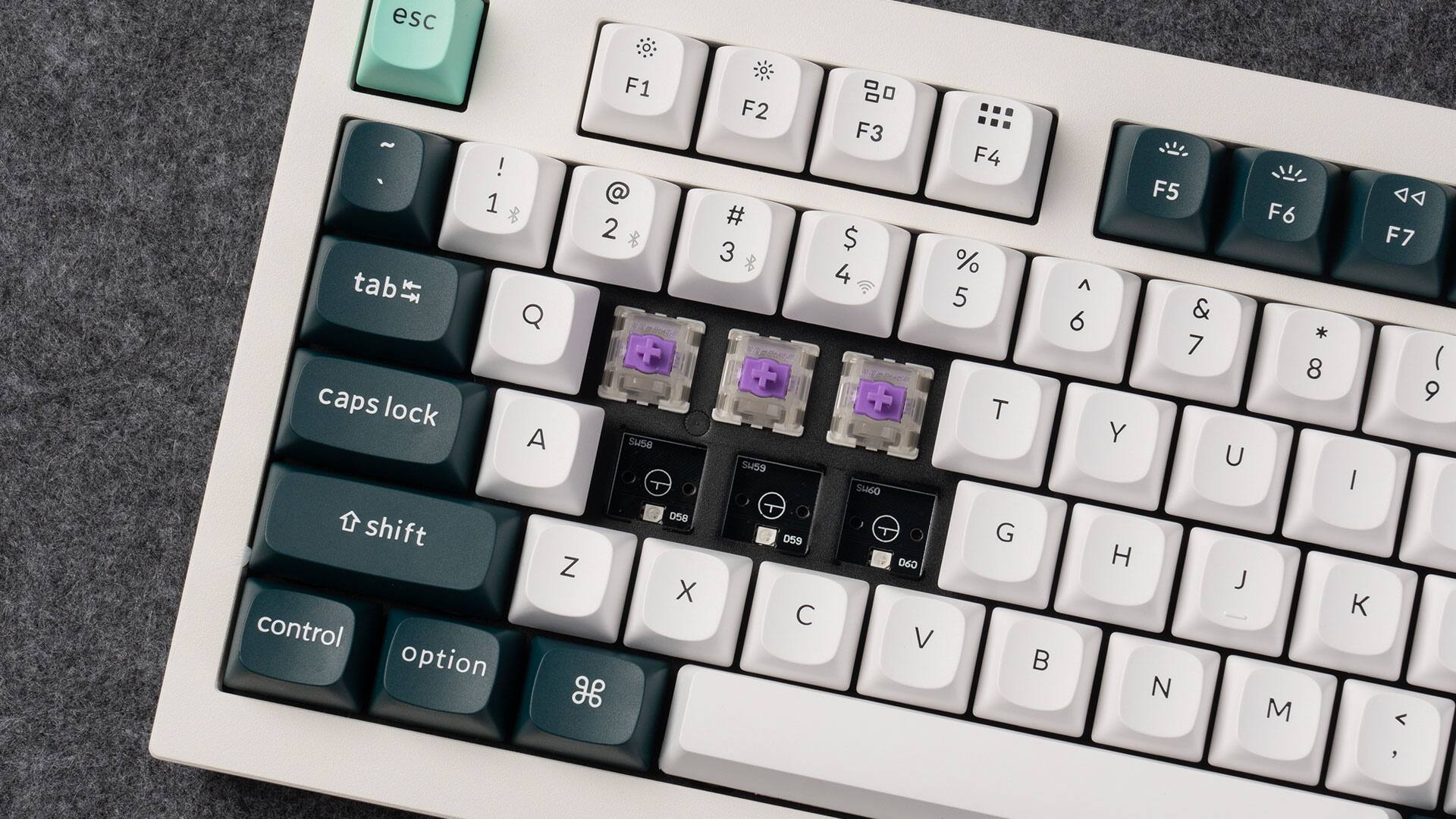 esc F1 ~ ! 1 2 3 4 5 6 7 8 9 F2 # F3 $ F4 % F5 & F6 * F7 ( Q W E R T Y U I O P tab A S D F G H J K L caps lock Z X C V B N M shift control option