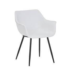 LeisureMod - Markley Modern Distressed Leather Dining Chair with Iron Legs - White