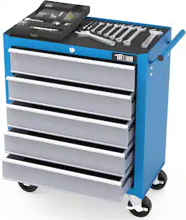Winado - 5-Drawer Rolling Tool Chest Tool Cart with Drawers & Lock, Lockable Tool Storage Cabinet - Blue & Grey