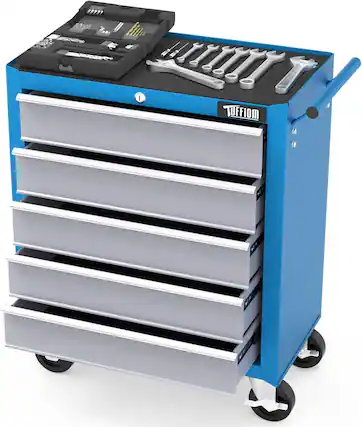 Front. Winado - 5-Drawer Rolling Tool Chest Tool Storage Cabinet Tool Trolley Organizer with Lock, Key, Drawer Liners, Wheels for Garage - Blue & Grey.