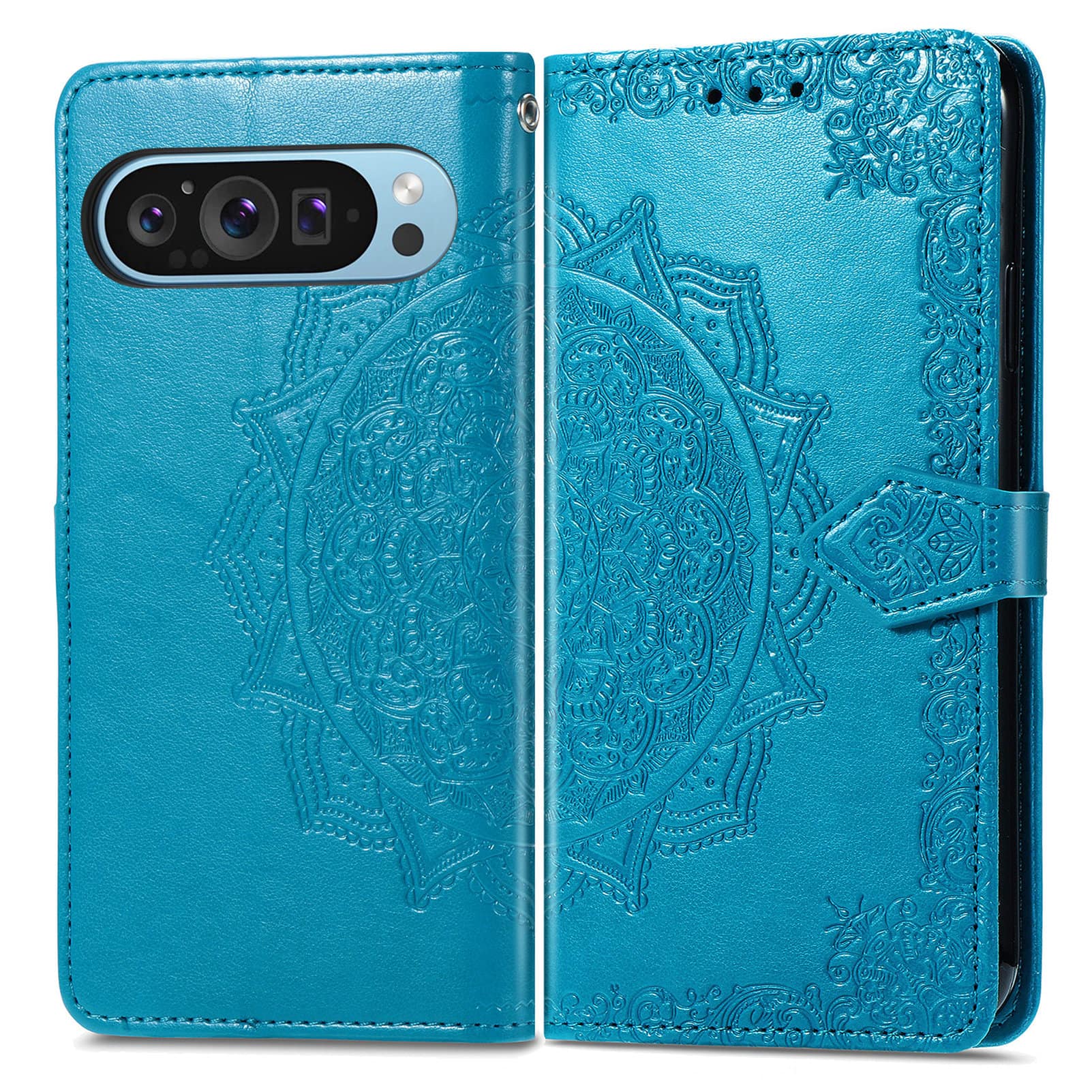 Dteck - Magnetic Case For Google Pixel 9 / 9 Pro, Shockproof Embossed Card Slots Stand Flip Protective Phone Cover - Blue price history on PriceWatchPro