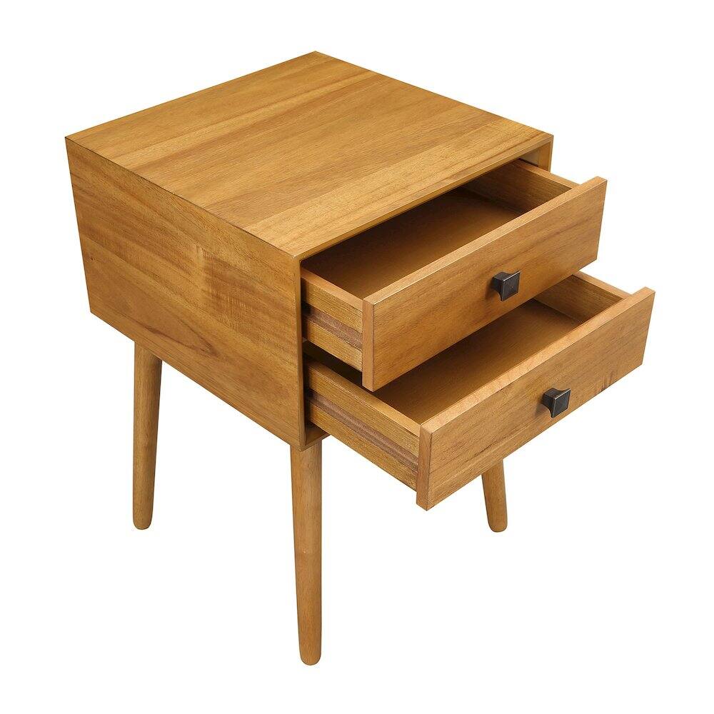 Alt View 2. Furniture of America - Alto Mid-Century Wood 2-Drawer Side Table - Brown.