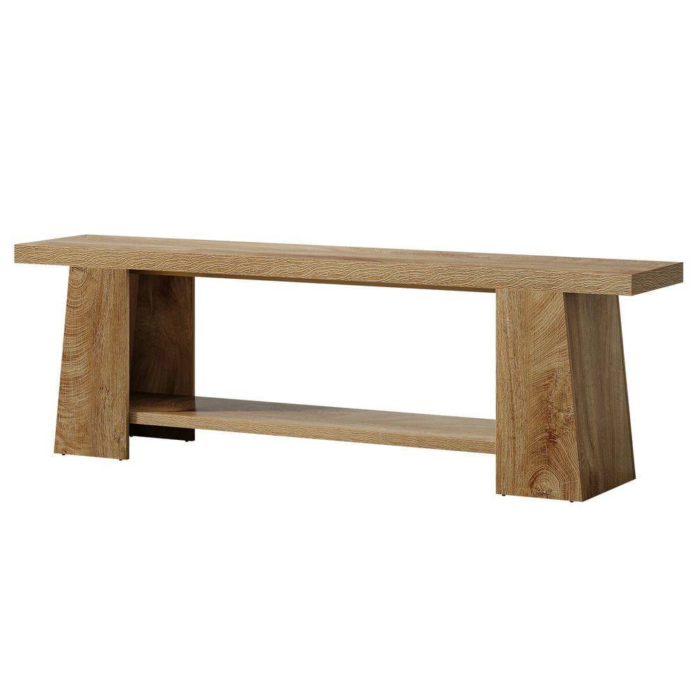 Alt View 1. Kadyn - 59-Inch 2-Tier Entryway Bench with Storage Shelves, Extra Long Shoe Bench, Natural Wood - Brown.