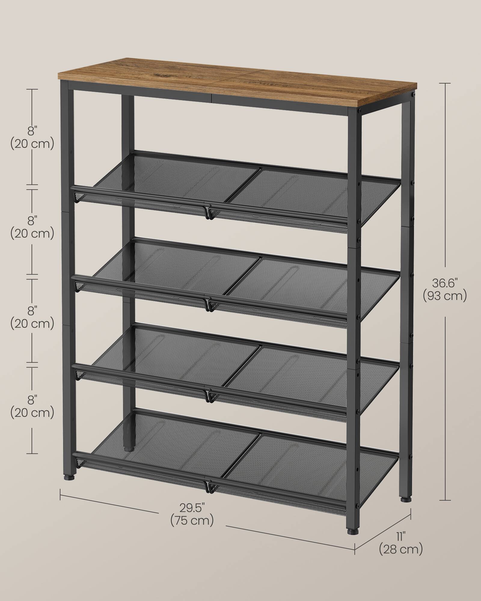 I 8" (20 cm)  
T 8" (20 cm)  
T 8" (20 cm)  
T 8" (20 cm)  
36.6" (93 cm)  
29.5" (75 cm)  
11" (28 cm)