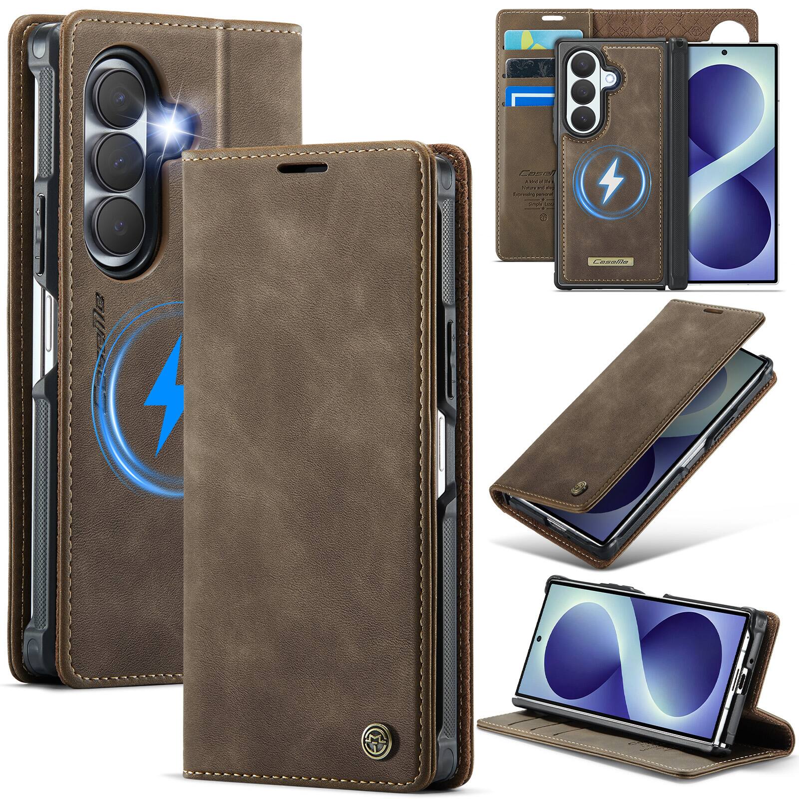 Dteck - for Samsung Galaxy Z Fold8 Ultra Detachabe Magnetic Phone Case, PU Leather RFID Blocking Credit Card Slots Folio Cover - Coffee