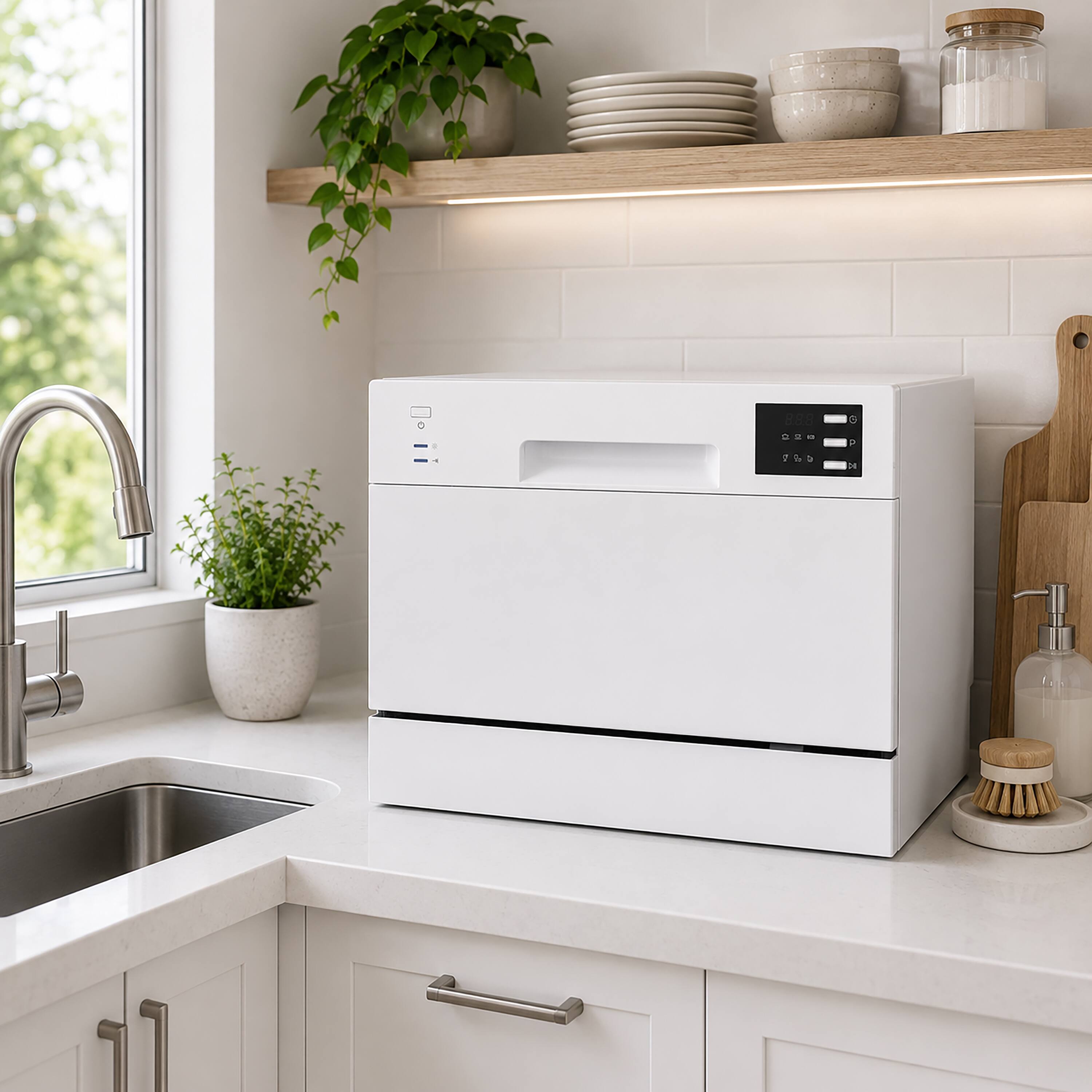 Alt View 4. SPT - 21 in. White Portable Countertop 120-Volt Dishwasher with 6 Cycles with 6 Place Settings Capacity - White.