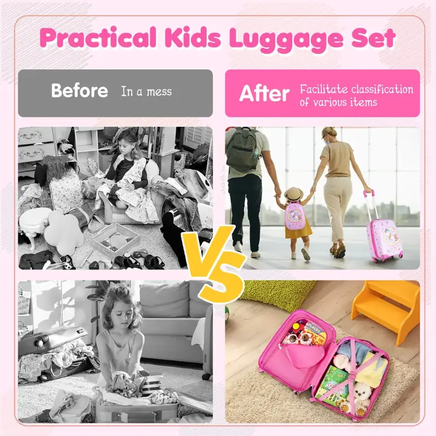 Practical Kids Luggage Set Before In a mess After Facilitate classification of various items VS Places in order.