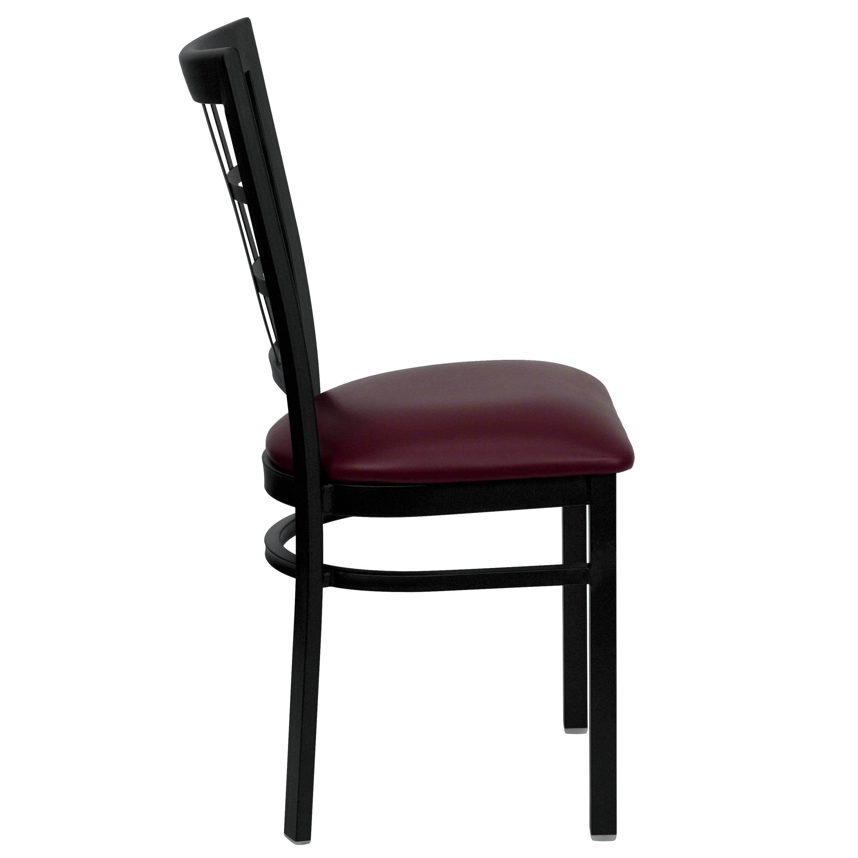 Alt View 5. Emma + Oliver - 2 Pack Window Back Metal Restaurant Chair - Burgundy Vinyl Seat/Black Metal Frame.