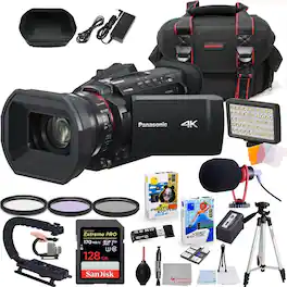 Bundle - Panasonic - HC-X1600 UHD 4K HDMI Camcorder with 24x Zoom + Accessory Package Including 128GB Extreme Pro Memory, LE - Black