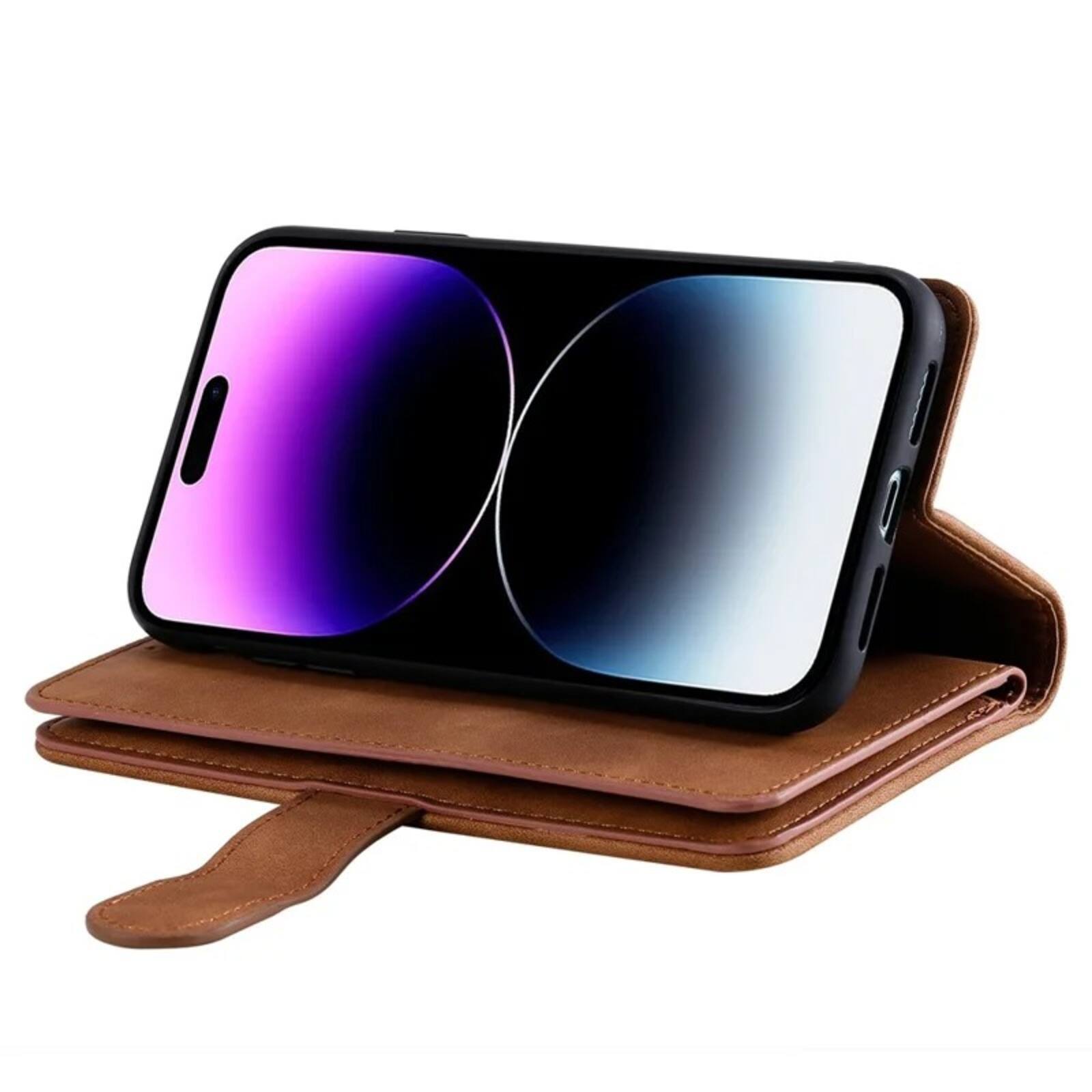 Alt View 1. UUCOVER - Magnetic Flip Wallet Case for Apple iPhone 17 Pro Max with Card Cash Slots, Zipper Pocket and Wrist Strap, Stand Cover - Brown.