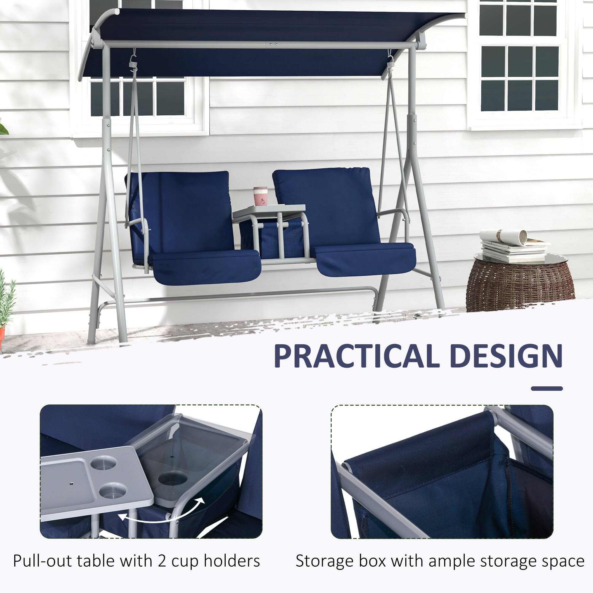 PRACTICAL DESIGN

Pull-out table with 2 cup holders
Storage box with ample storage space