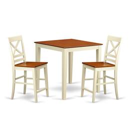 East West Furniture - 3 PC Dining counter height set-pub Table and 2 Dining Chairs - Buttermilk & Cherry