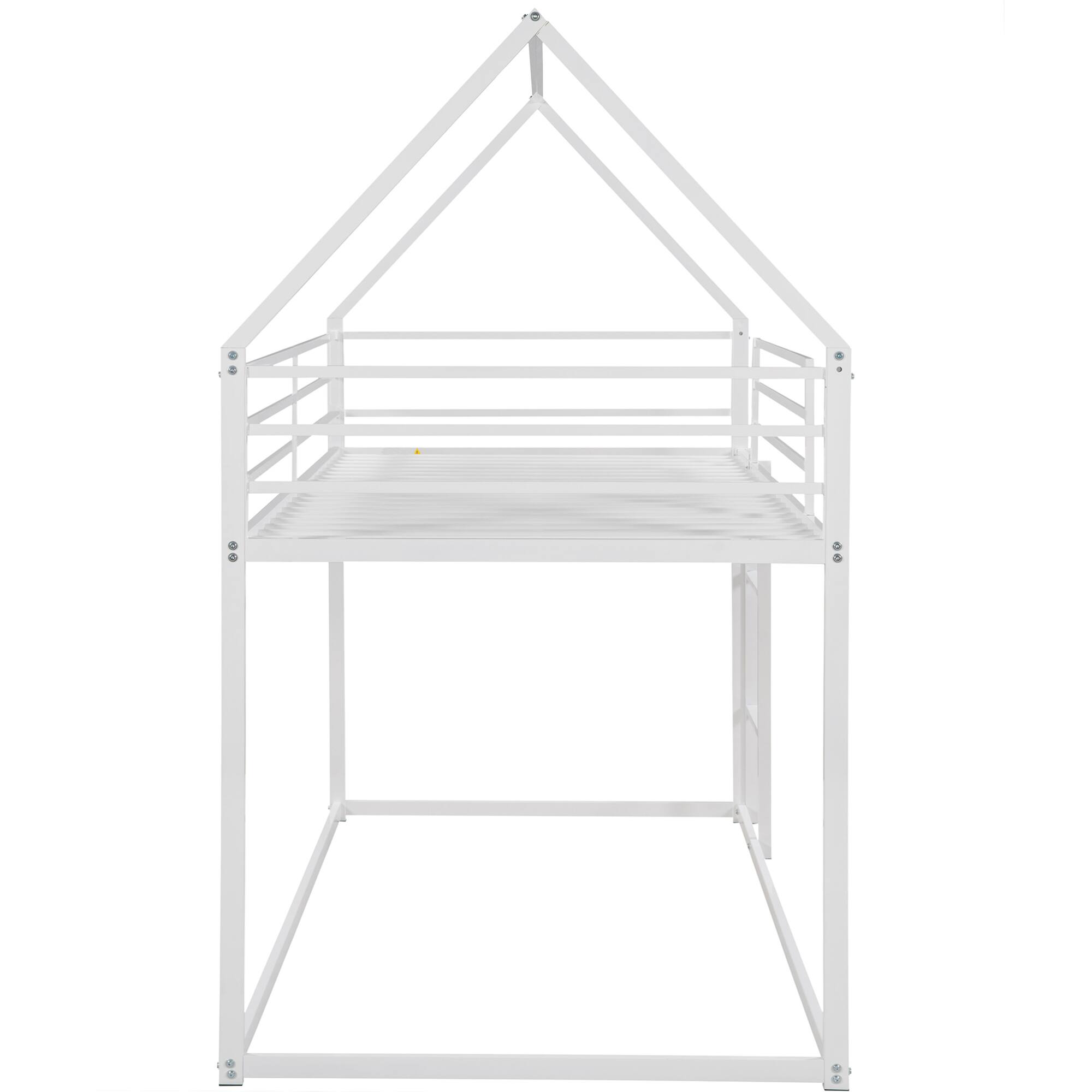 Alt View 7. GOODSILO - Space-Saving Twin Over Twin Metal Bunk Bed with Built-In Ladder and Playhouse Design - White.