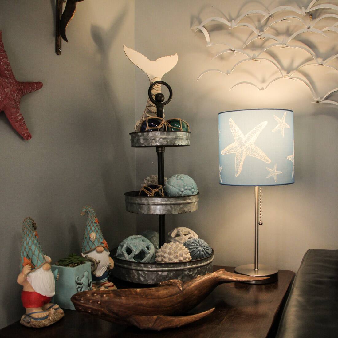 Alt View 5. Things2Die4 - Brushed Nickel Finish Coastal Table Lamp With Blue Starfish Shade Set of 2 - Blue.