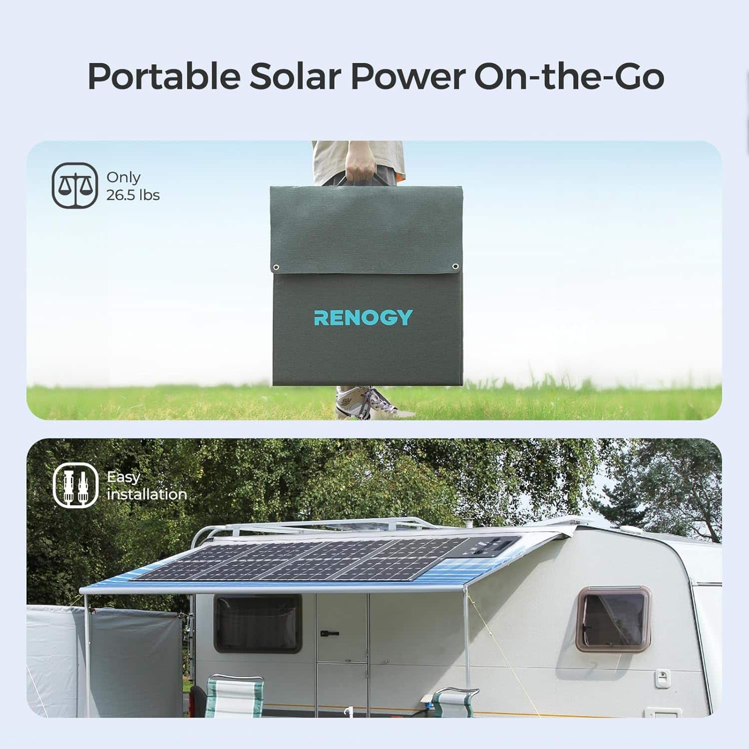 Portable Solar Power On-the-Go: Only 26.5 lbs. RENOGY. Easy installation.