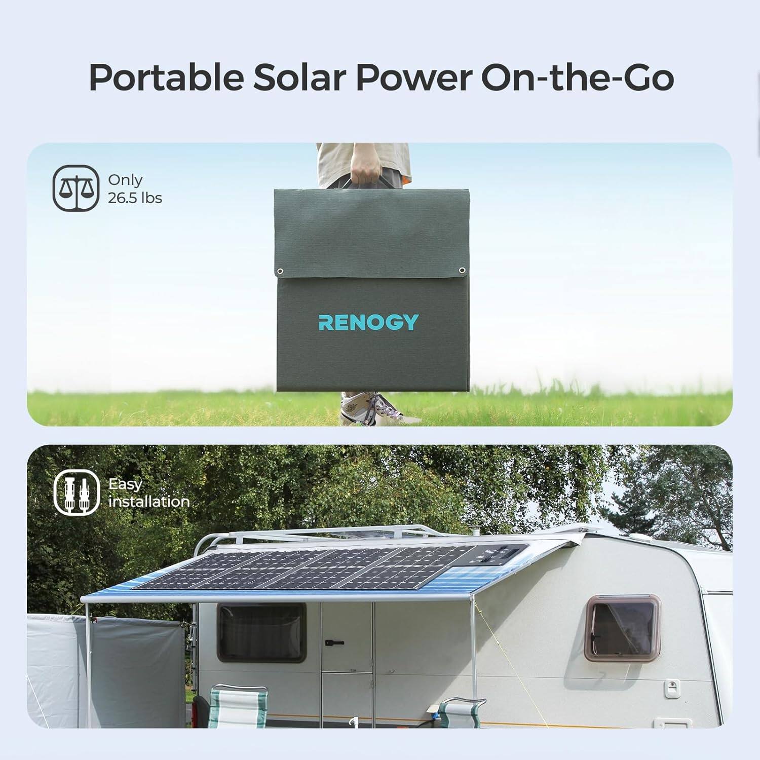 Portable Solar Power On-the-Go: Only 26.5 lbs. RENOGY. Easy installation.