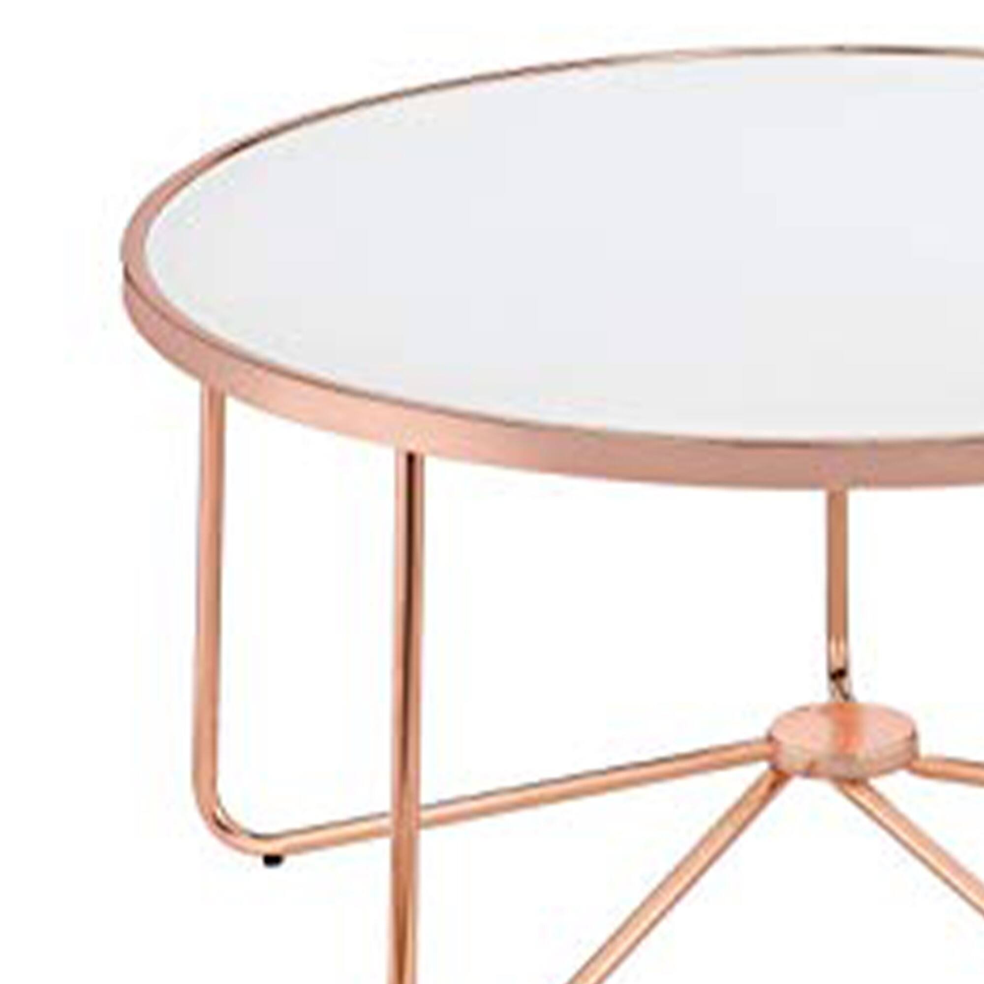 Alt View 1. Manhattan Lane - Striking Coffee Table, Frosted Glass & Rose Gold - Glass & Copper.