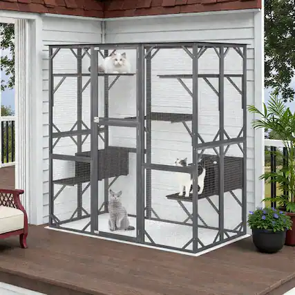 Front. BreeBe - 71" All-Season Outdoor Cat House Made of Wood with Protective Roof.