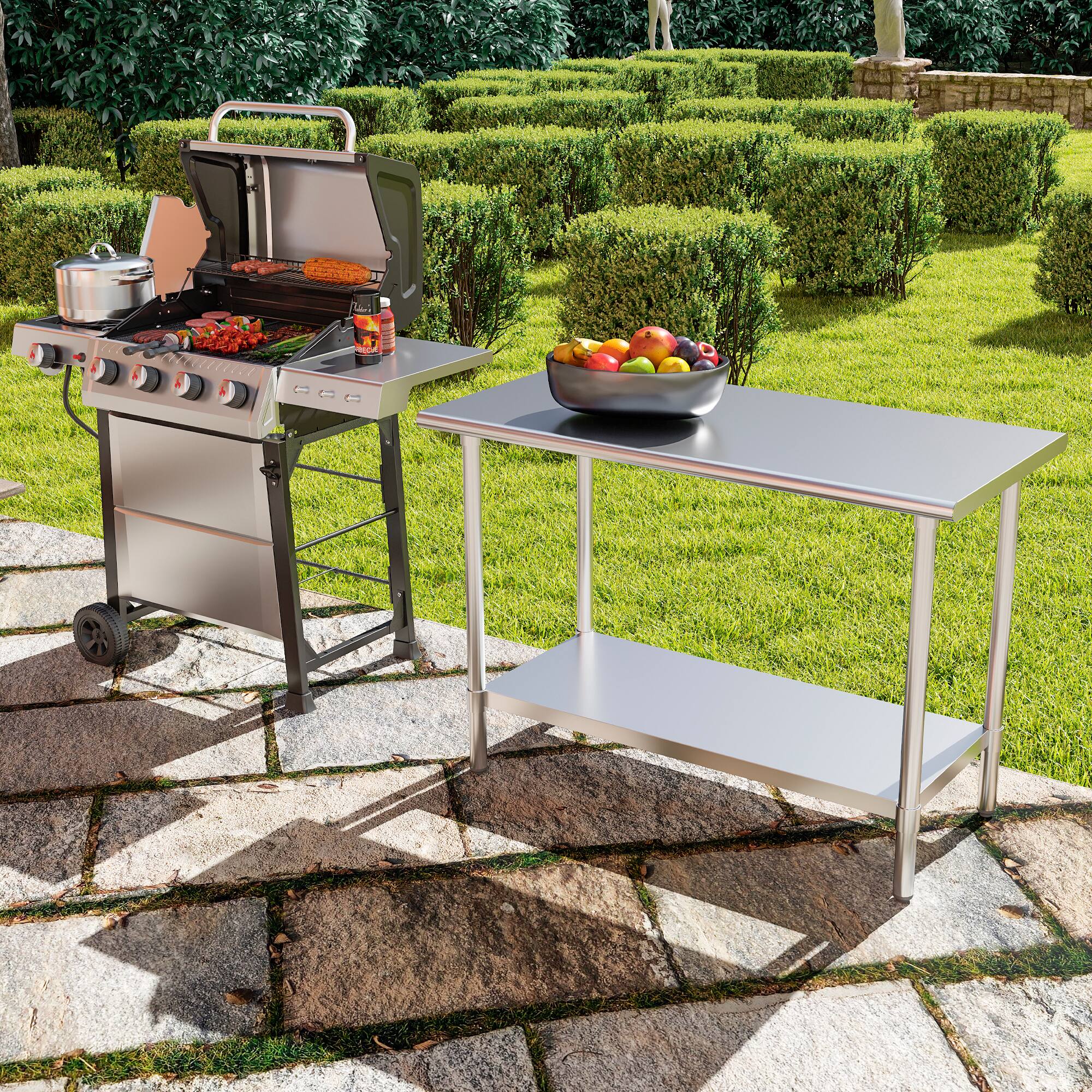 Alt View 6. KLEENSTEEL - 24" x 48" NSF Stainless Steel Worktable Adjustable Undershelf for Kitchen & BBQ.